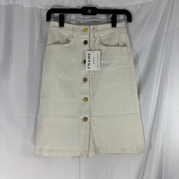 NWT FRAME Denim Vintage High Waist Boot Skirt White Size 23 Minimalist Chic - Picture 3 of 5